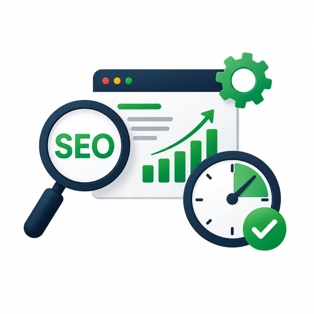 SEO and Uptime Monitoring icon representing website SEO optimization, uptime tracking, performance monitoring, and continuous website health monitoring.